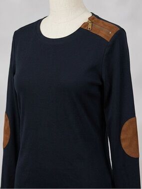 Lauren Ralph Lauren Women's Black Top with Brown Suede Elbow Patches 2X